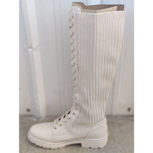 Sam Edelman Womens Sz 10 M Ivory Leather / Fabric Lace Up 16" Shaft Tall Boots - Picture 2 of 6